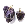 Raw Rough Natural Amethyst Copper Wire Wrapped Pendants KK-F868-26G-1