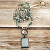 Rectangle & Flat Round Bohemian Style Natural Amazonite with Glass Pendant Necklaces FS-WGEA5B3-03-1