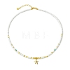 Ocean Brass Pave Blue Cubic Zirconia Sea Animals Pendant Natural Shell and Glass Seed Beaded Necklaces for Women NJEW-JN06345-01-2