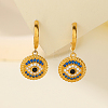 Retro Style Flat Round with Evil Eye S925 Sterling Silver Clear Cubic Zirconia Hoop Earrings LX8023-1-2