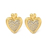 Heart Brass Pave Clear Cubic Zirconia Stud Earrings for Women EJEW-N054-39G-1