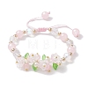 Flower Glass & Acrylic Braided Bead Adjustable Bracelets for Women BJEW-JB10446-05-1