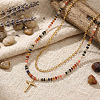 Natural Mixed Stone and Glass Beaded Stainless Steel Cross Pendant Double Layer Necklaces for Women GY4764-1-3