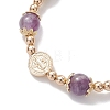 Round Brass & Shell Pearl & Synthetic Hematite & Natural Amethyst/Natural Tiger Eye/Natural Lapis Lazuli Beads Slider Bracelets for Women BJEW-JB12940-4