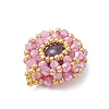 Natural Amethyst & Glass Seed Beaded Flat Round Pendants PALLOY-MZ00950-03-4