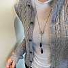 Adjustable Wood Teardrop Tassel Alloy Chain Lariat Necklaces for Women WGF9A15-02-2