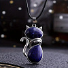 Alloy Pave Natural Lapis Lazuli Cat Shaped Pendant Necklaces FS-WG6CBFA-03-1
