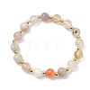 Natural Cherry Blossom Agate & Brass Beads Stretch Bracelets for Women BJEW-JB13831-3