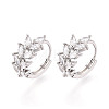 Brass Micro Pave Cubic Zirconia Leaf Hoop Earrings EJEW-T048-41B-P-1