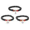 Natural Lava Rock Round & Carnelian Beads Stretch Bracelets for Women BJEW-JB11472-3
