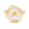 Flower Brass Micro Pave Cubic Zirconia & Enamel Cuff Ring Settings KK-CBAC351-06G-01-1