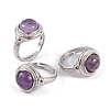 Natural Amethyst Round Adjustable Rings RJEW-K271-04P-08-1