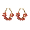 3 Pairs Flower Brass Natural Gemstone Hoop Earrings EJEW-TA00781-3