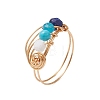 Copper Wire Wrapped Natural Gemstone Round Beaded Finger Rings for Women RJEW-JR00751-4