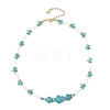 Summer Beach Dyed Synthetic Turquoise Starfish Turtle & Natural Shell Column Graduated Beaded Necklaces with Natural Apatite Faceted Round Beads NJEW-JN06601-02-3