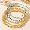 5Pcs 5 Styles Round Brass & Column Glass Seed Beads Stretch Bracelets YH8018-2-1