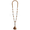 Bohemian White Resin Imitation Turquoise & Wood Beaded Mala Necklaces with Jute Cord Tassel FS-WG73E7D-01-3