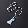 Opalite Bullet & Tassel Pendant Necklace with Mixed Gemstone Beaded Chains NJEW-E585-02F-3