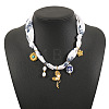 304 Stainless Steel Enamel Pendant Printed Cloth Scarf Necklaces for Women FS-WGDE682-02-1