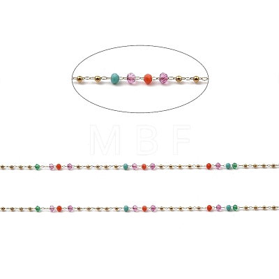 Colorful Rondelle Glass Beaded Link Chains CHS-G028-14G-1