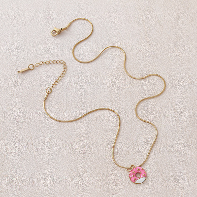 Vintage Style Stainless Steel Enamel Pink Dessert Donut Pendant Necklaces for Women KI9226-1