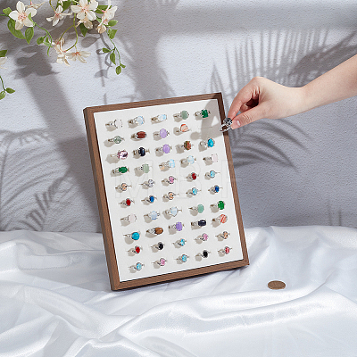 50-Slot Wooden Photo Frame Earring Organizer Display Stands with Velvet Mat ODIS-SC0001-10-1