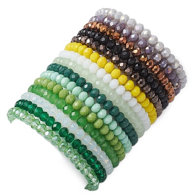 15Pcs 15 Colors Faceted Rondelle Imitation Jade Glass Beaded Stretch Bracelet Sets BJEW-JB10791-1