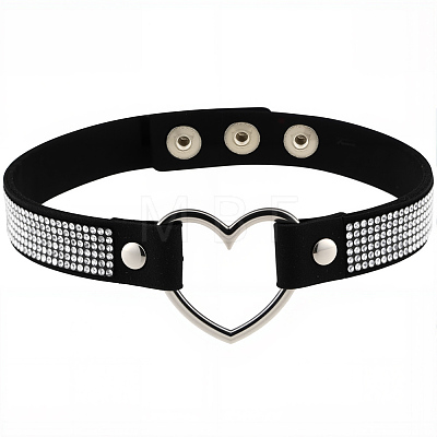 Punk-style Black Imitation Leather Crystal Rhinestone Chocker Necklaces NJEW-CL0001-30-1