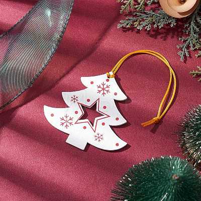 Christmas Wood Christmas Tree Pendant Decorations HJEW-JM02166-03-1