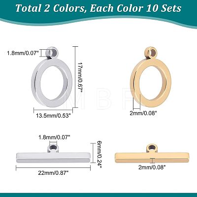 Unicraftale 20Sets 2 Colors 201 Stainless Steel Toggle Clasps STAS-UN0036-06-1