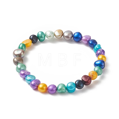 2Pcs 2 Size Dyed Natural Pearl Beaded Stretch Bracelets Set for Mother and Daughter BJEW-JB09189-1