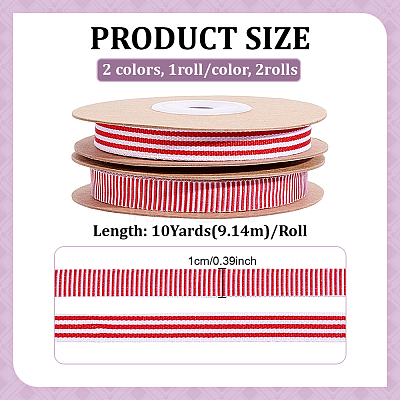 2 Rolls 2 Colors Polyester Striped Ribbon OCOR-PH0036-73-1
