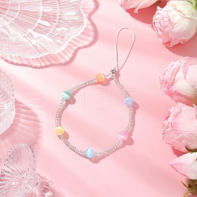 Dyed Natural Selenite & Glass Seed Round Beaded Phone Hand Strap Chains HJEW-JM03363-01-1