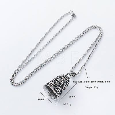 Hip Hop 304 Stainless Steel Skull Guardian Bell Pendant Necklaces for Biker NI7223-1