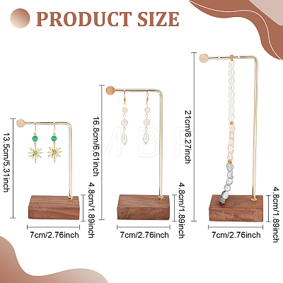 3Pcs 3 Sizes Alloy Jewelry Display Stands with Wood Base EDIS-WH0022-25-1