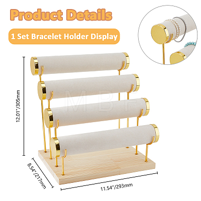 4-Tier Velvet T Bar Jewelry Bracelet Display Risers BDIS-WH0007-03G-1