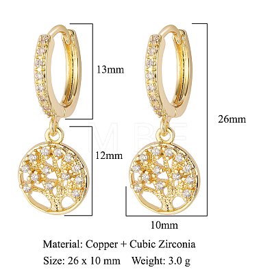 Clear Cubic Zirconia Tree of Life Dangle Hoop Earrings EJEW-OY001-14G-1