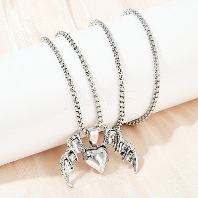 Halloween Alloy Heart with Bat Wings Pendant 201 Stainless Steel Box Chain Necklaces for Women Men NJEW-A056-01P-1