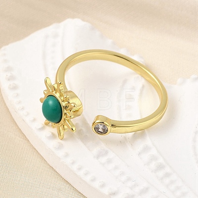 Brass Pave Cubic Zirconia Open Cuff Rings for Women RJEW-U056-01G-1