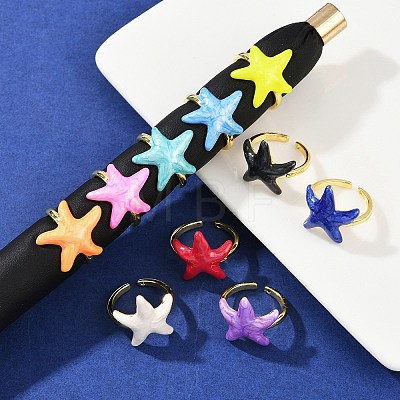 Brass Enamel Adjustable Cuff Rings for Women RJEW-G357-01L-1
