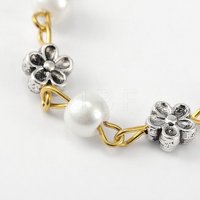 Handmade Round Glass Pearl Beads Chains for Necklaces Bracelets Making AJEW-JB00072-01-1