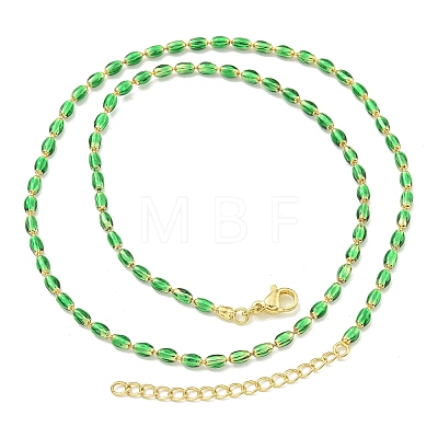 Brass Enamel Column Link Chain Necklaces NJEW-H039-16G-02-1