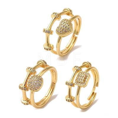 Adjustable Brass Micro Pave Cubic Zirconia Rings for Women RJEW-G325-03G-1