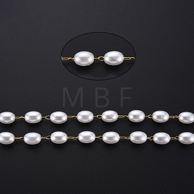 304 Stainless Steel & ABS Plastic Imitation Pearl Beaded Chains CHS-S008-015G-1