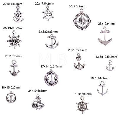 Tibetan Silver Anchor & Helm Pendants TIBEP-PH0004-15AS-1