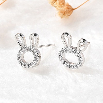 Rabbit Head Brass Micro Pave Cubic Zirconia Ear Studs EJEW-D304-39P-1