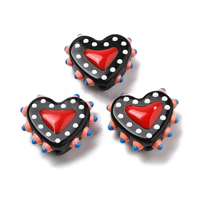 Painted Glass Beads Bumpy Beads Heart X-LAMP-V001-07F-1