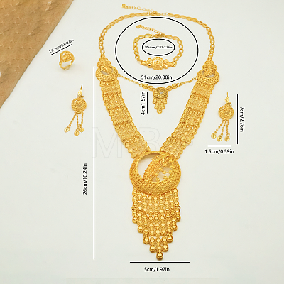 Vintage Alloy Statement Hollowed Ear of Wheat Necklace & Bracelet & Earrings & Ring Set for Women ZA7503-1