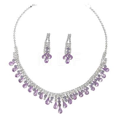 Alloy Rhinestone Teardrop Tassel Necklaces & Stud Earrings Sets FS-WG9D3B7-01-1