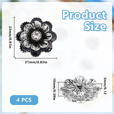 Flower Alloy & Glass Shank Buttons BUTT-WH0061-14-1